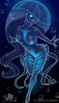  bioluminescence breasts female glowing hair_over_eye jellyfish jenny jessica_anner looking_at_viewer marine nude pussy solo swimming underwater water 