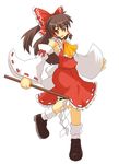  brown_hair detached_sleeves hakurei_reimu harukatron long_hair red_eyes solo touhou 