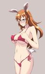  animal_ears aqua_eyes bad_id bad_pixiv_id bikini blue_eyes blush breast_suppress breasts brown_hair bunny_ears charlotte_e_yeager cleavage front-tie_top grin kapera_(gyosyaza) large_breasts long_hair orange_hair side-tie_bikini sideboob smile solo strike_witches swimsuit tail underboob world_witches_series 