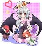  :&gt; :d :o apron ascot bangs bat_wings biting blonde_hair blue_eyes blue_hair blunt_bangs blush braid chibi chibi_on_head chinese_clothes crescent detached_wings dress flandre_scarlet hat head_wings heart hong_meiling hug izayoi_sakuya koakuma long_hair maid mini_wings minigirl multiple_girls no_hat no_headwear on_head open_mouth patchouli_knowledge petting purple_eyes purple_hair red_eyes red_hair remilia_scarlet short_hair siblings side_ponytail silver_hair sisters skirt skirt_set sleeping smile tera-gateway touhou twin_braids vest wings younger 