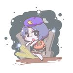  beret blue_eyes blue_hair chibi hat inishie jiangshi miyako_yoshika outstretched_arms pale_skin receipt solo sotoba tombstone touhou 