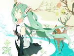  al_(arupaka) antlers aqua_eyes aqua_hair balloon branch elbow_gloves gloves hatsune_miku long_hair necktie reindeer reindeer_antlers shiryosuru_zombie_(vocaloid) skirt solo tree twintails very_long_hair vocaloid 