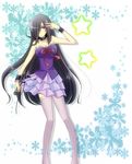  black_hair kyouya_(oretsuba) long_hair microphone oretachi_ni_tsubasa_wa_nai purple_eyes raiko_(abckids1008) skirt solo star thighhighs wrist_cuffs 