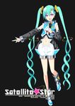  aqua_hair detached_sleeves hatsune_miku long_hair microphone nabeshima_tetsuhiro navel open_mouth simple_background solo star twintails very_long_hair vocaloid 