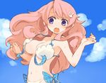  baka_to_test_to_shoukanjuu bikini breasts cloud day himeji_mizuki long_hair medium_breasts mota navel no_nose open_mouth pink_hair purple_eyes revision side-tie_bikini solo swimsuit wardrobe_malfunction 