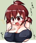  alternate_breast_size breasts brown_hair female girl large_breasts marui_futaba mitsudomoe open_mouth red_eyes zp 