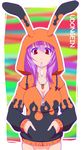  bottomless breasts cleavage groin hayashi_custom hood hoodie medium_breasts mouth_hold purple_hair red_eyes reisen_udongein_inaba solo touhou 