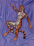 black_stripes breasts feline female fur mammal nipples orange orange_fur purple_background pussy solo tail taurin_fox tiger tongue tongue_out white white_belly 
