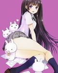  1girl black_hair bunnies bunny dark_hair legs long_hair looking_back purple_hair skirt very_long_hair 