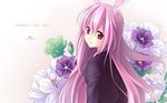  animal_ears bad_id bad_pixiv_id blazer bunny_ears floral_background flower highres jacket long_hair looking_back necktie parted_lips philomelalilium pink_hair red_eyes reisen_udongein_inaba smile solo touhou upper_body wallpaper 