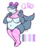  anthro areola baleen_whale belly big_belly big_breasts blue_whale breasts cetacean clothing english_text female hair legwear mammal marine naughtygryph nipple_piercing nipples overweight overweight_female panties piercing pink_hair stockings text underwear 