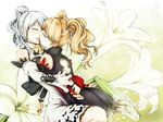  2gilrs 2girls blonde_hair closed_eyes embrace eyes_closed flower hug kiss multiple_girls niplees nude ponytail ribbon twintails white_hair yuri 