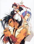  90&#039;s 90s armpit armpit_slip armpits blue_hair dark_skin game haohmaru haomaru haoumaru highres long_hair masami_obari muscle nakoruru oobari_masami samurai samurai_spirits tachibana_ukyo very_long_hair 