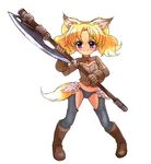  animal_ears armor axe bad_id bad_pixiv_id blonde_hair blue_eyes cat_ears cosplay elin_(tera) elin_(tera)_(cosplay) gauntlets gloves jewelpet_(series) jewelpet_twinkle long_hair miria_marigold_mackenzie nyama solo tera_online thighhighs twintails warrior weapon 