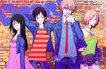  bad_id bad_pixiv_id bandages black_hair blonde_hair choker cigarette denim durarara!! heiwajima_shizuo jacket jeans long_hair multiple_girls necktie orihara_izaya pants qlvmffpt short_hair shorts sunglasses vorona yagiri_namie 