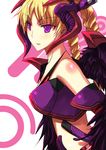  alternate_costume ar_tonelico ar_tonelico_ii armor bare_shoulders black_wings blonde_hair braid chroche_latel_pastalie demon demon_girl hair_ornament horns isya long_hair midriff purple_eyes solo twin_braids wings 