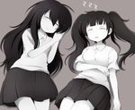  bad_id bad_pixiv_id beige black_hair closed_eyes greyscale long_hair mizukami_ryouma monochrome monoe monoko multiple_girls saliva skirt sleeping smile yume_nikki 