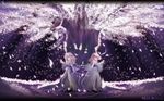  cherry_blossoms commentary_request dual_persona multiple_girls petals purple saigyouji_yuyuko saigyouji_yuyuko_(living) side_b symmetry touhou tree 