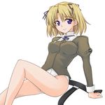  belt blonde_hair highres kurenasm legs purple_eyes rance_(series) ribbon sengoku_rance solo urza_pranaice 