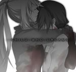  bad_id bad_pixiv_id blood closed_eyes dakkarubi english grey hug long_hair madotsuki monochrome multiple_girls poniko simple_background spot_color white_background yume_nikki 