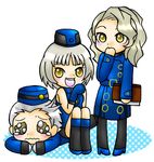  2girls bare_shoulders blush chibi elizabeth_(persona) family gloves hat margaret_(persona) multiple_girls no_legwear pantyhose persona persona_3 persona_3_portable persona_4 sleeveless smile tears teodor white_hair yellow_eyes 