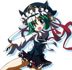  blouse blue_eyes blush_stickers frills green_hair hat long_sleeves madare-rin miniskirt namesake needless parody pose ribbon shiki_eiki short_hair skirt solo standing touhou vest 