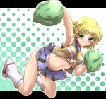  alternate_costume blonde_hair blush cheerleader contemporary frilled_panties frills leg_warmers midriff mizuhashi_parsee navel panties pointy_ears pom_poms shoes short_hair skirt sneakers solo touhou underwear white_panties yoshi_tama 