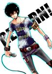  bad_id bad_pixiv_id belt black_hair casual clothes_writing hibari_kyouya jewelry katekyo_hitman_reborn! male_focus microphone necklace sayo_(mutuha) solo 