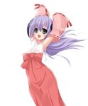  \o/ arms_up asa_no_ha detached_sleeves grey_eyes hakama hanyuu higurashi_no_naku_koro_ni horns japanese_clothes miko outstretched_arms purple_hair red_hakama solo 