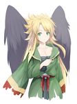  angel_wings black_wings blonde_hair breasts breath_of_fire breath_of_fire_ii breath_of_fire_iv cleavage cosplay green_eyes long_hair medium_breasts nina_(breath_of_fire_ii) robe sarashi scias scias_(cosplay) solo taka_yanagi wings 