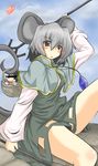  animal_ears bad_id bad_pixiv_id basket blush capelet censored disney dowsing_rod goma_(gomasamune) grey_hair highres identity_censor jewelry mickey_mouse mouse mouse_ears mouse_tail nazrin pendant red_eyes short_hair sitting solo tail thighs touhou ufo 