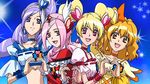  :d aono_miki artist_request blonde_hair blue_choker blue_eyes bow choker cure_berry cure_passion cure_peach cure_pine eyelashes fresh_precure! hair_ornament heart heart_hair_ornament heart_hands heart_hands_duo higashi_setsuna long_hair looking_at_viewer magical_girl momozono_love multiple_girls official_art open_mouth orange_choker orange_eyes orange_hair pink_choker pink_eyes pink_hair precure purple_eyes purple_hair red_eyes ribbon short_hair smile twintails yamabuki_inori 