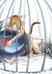  2010 animal_ears bad_id bad_pixiv_id ball brown_hair cage copyright_request grey_eyes new_year rifsom solo tail tiger_ears tiger_tail 
