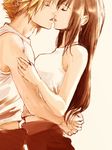  1girl blonde_hair brown_hair closed_eyes cloud_strife co-ro couple final_fantasy final_fantasy_vii hetero hug kiss long_hair tifa_lockhart 