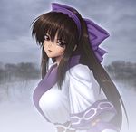  brown_hair hair_ribbon long_hair nakoruru red_eyes ribbon samurai_shodown samurai_spirits snk snow 