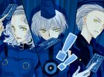  1boy 2girls all-out_attack blue_card card elizabeth_(persona) family gloves hat holding holding_card lime_(pixiv) margaret_(persona) multiple_girls persona persona_3 persona_3_portable persona_4 short_hair siblings smile teodor white_hair yellow_eyes 