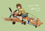  aircraft airplane bf_109 bike_shorts blue_eyes copyright_request goggles goggles_on_head looking_back military military_uniform pilot short_hair solo tokihama_jirou uniform 