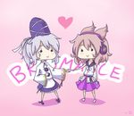  brown_hair daigada earmuffs english grey_hair handshake heart holding_hands japanese_clothes kariginu mononobe_no_futo multiple_girls touhou toyosatomimi_no_miko 