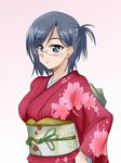  alternate_hairstyle blue_eyes blue_hair glasses highres japanese_clothes kimono konori_mii ponytail solo tamo_(nama-yatsuhashi) to_aru_kagaku_no_railgun to_aru_majutsu_no_index 