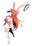  animal_ears arm_up bad_id bad_pixiv_id banned_artist bare_legs bare_shoulders bikini blue_eyes breasts bunny_ears charlotte_e_yeager foreshortening from_above goggles goggles_removed grin large_breasts long_hair looking_up one_eye_closed orange_hair red_bikini s_tanly simple_background smile solo standing strike_witches swimsuit world_witches_series 