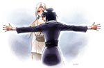  2girls back black_hair blonde_hair facial_mark forehead_mark from_behind japanese_clothes kichijitsu long_hair looking_back multiple_girls naruto shizune_(naruto) tsunade 