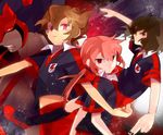  brown_hair dark_persona hakusai_(tiahszld) inazuma_eleven_(series) inazuma_eleven_go keshin_(inazuma_eleven) kirino_ranmaru long_hair majin_pegasus male_focus matsukaze_tenma multiple_boys pink_hair raimon red_eyes shindou_takuto soccer_uniform sportswear twintails 