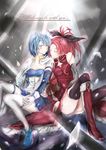  blood blue_hair long_hair magical_girl mahou_shoujo_madoka_magica miki_sayaka multiple_girls ponytail red_eyes red_hair rion sakura_kyouko short_hair 