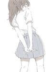  arms_behind_back character_request copyright_request from_behind hands_clasped looking_back nishiuri_warito own_hands_together pleated_skirt ponytail school_uniform shirt sketch skirt solo white_shirt 