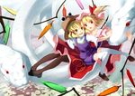  animal blonde_hair brown_legwear dress flandre_scarlet hair_ribbon hat hoop mishaguji moriya_suwako multiple_girls open_mouth oversized_animal pantyhose purple_dress red_dress red_eyes ribbon shirt side_ponytail smile snake thighhighs touhou white_legwear wings yellow_eyes yoshino_ryou zettai_ryouiki 