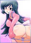  ass bent_over breasts covered_nipples elbow_gloves fat_mons from_behind gloves kotona_elegance large_breasts long_hair looking_back panties panty_pull pink_gloves pussy ryuu_ryuu shirt solo standing uncensored underwear undressing zoids zoids_genesis 