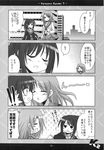  4koma comic genderswap genderswap_(mtf) greyscale head_bump highres imminent_kiss kadose_ara koizumi_itsuki_(female) kyonko long_hair monochrome multiple_girls ponytail school_uniform suzumiya_haruhi_no_yuuutsu translated yuri 