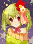  bad_id bad_pixiv_id bare_shoulders choker flower green_hair hair_flower hair_ornament livly_island marlin_suzuki personification red_eyes ribbon_choker ringed_eyes solo star twintails 