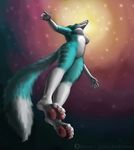  anthro breasts canine digitigrade female flying fox fur hindpaw mammal markings nude pawpads paws silverone solo standing stars tail 