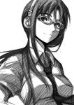  breasts evangelion:_2.0_you_can_(not)_advance glasses greyscale hairband harurun long_hair makinami_mari_illustrious medium_breasts monochrome neon_genesis_evangelion rebuild_of_evangelion simple_background sketch solo thighhighs 